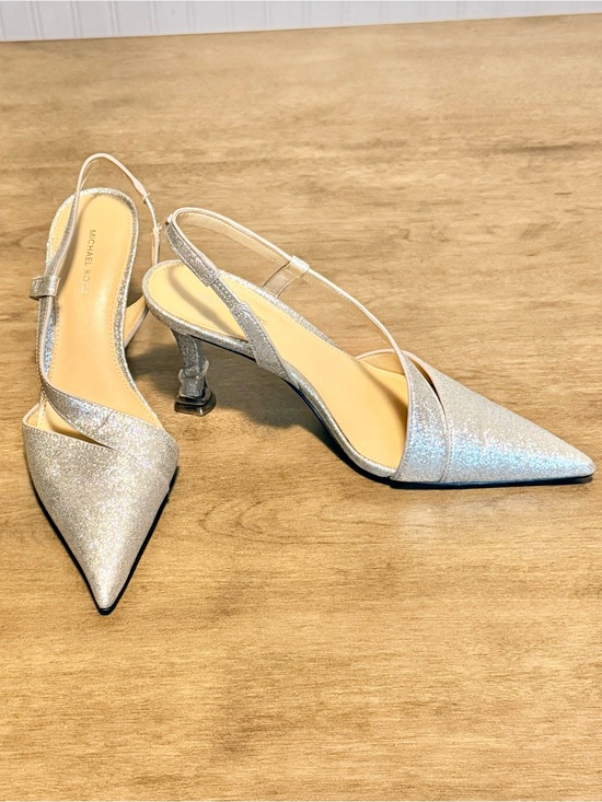 Michael Kors Shoes - Michael Kors “Brand New” Silver Glitter Slingback Pointed-Toe Heels